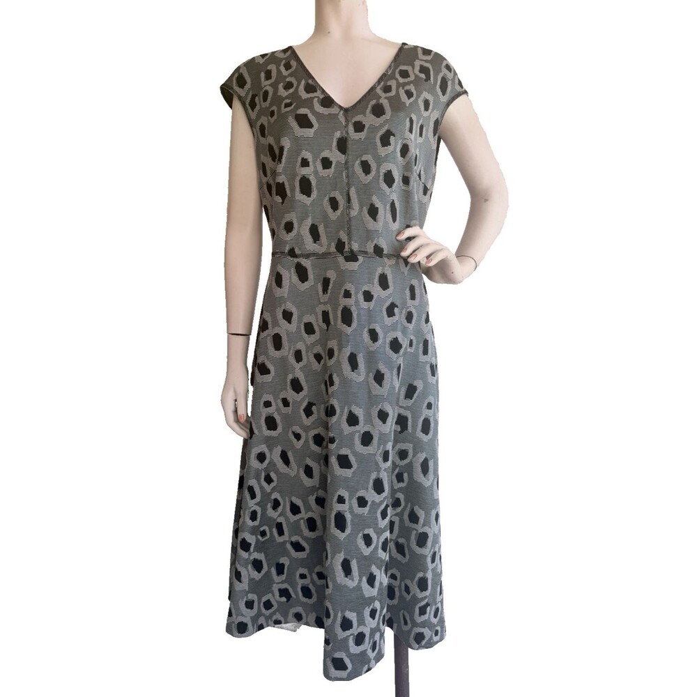 ESCADA Sport Dress Gray Black Animal Print V-Neck Midi Stretch Size GR 42 US L